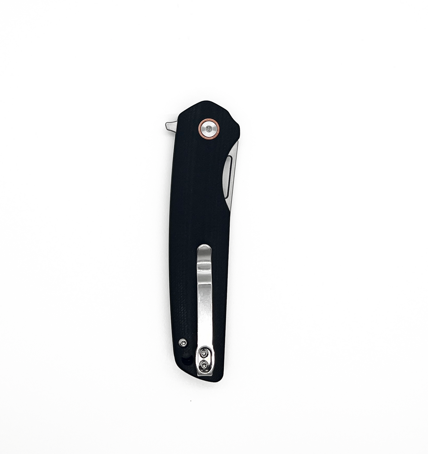 Close Mode Folding Tanto Blade with Black G10 handles and silver pocket clip